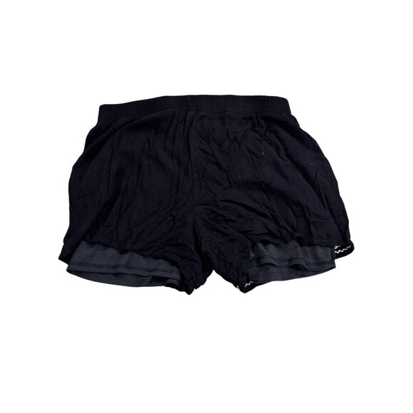 Black Womens Embroidered Shorts With Elastic Waist & Floral Design - Picture 2 of 6